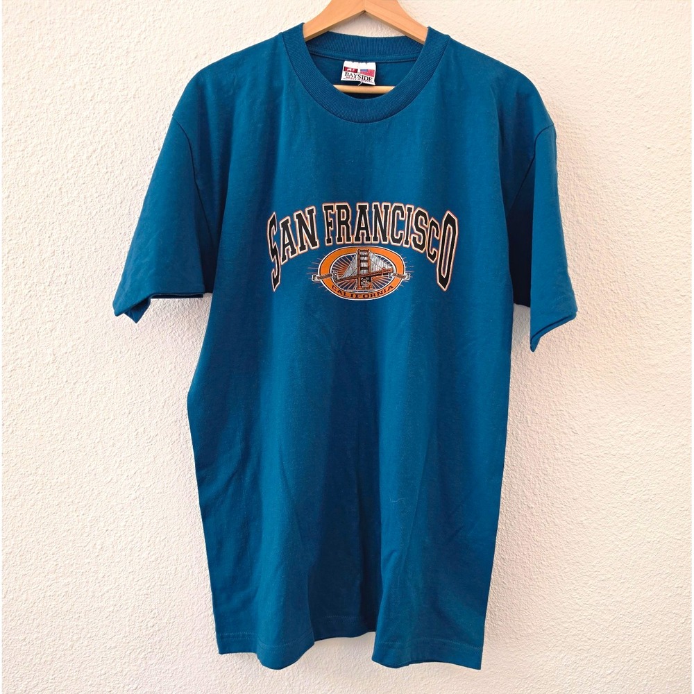Bayside San Francisco Graphic T-Shirt Blue Size L Crew Neck Short Sleeve Tee